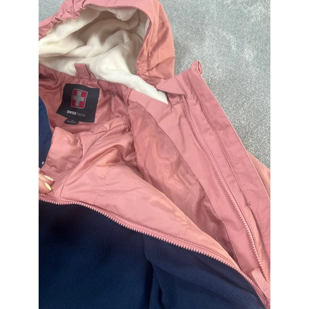 Swiss Tech Girls 4T 3-in-1 Systems Winter Jacket Pink Navy Abstract Fleece Liner